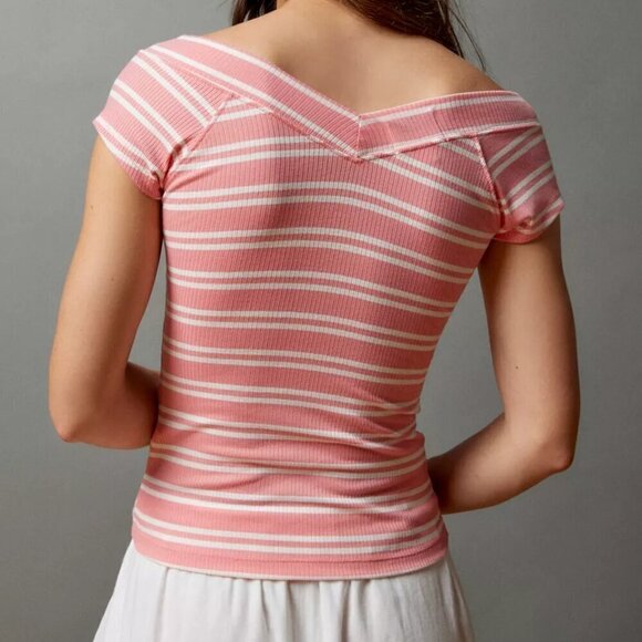 NWT Urban Outfitters BDG Shannen V-Neck Off the Shoulder Peach Top - Picture 3 of 5